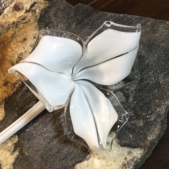Murano Other - Vintage Murano Glass Flower Long Stem White Clear.  Beautiful